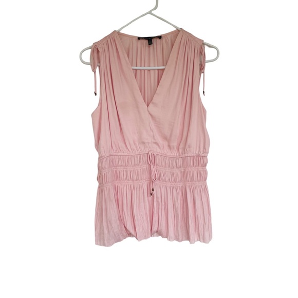 White House Black Market Tops - Light Pink WHBM sleeveless top with ties on shoulder. Sz Sm. Light Elastic waist